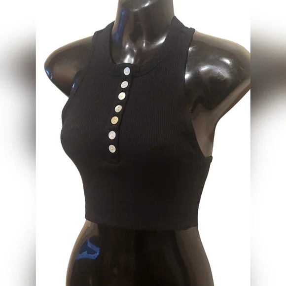 ZARA - Black Ribbed Racer Back Crop Top - Picture 2 of 8